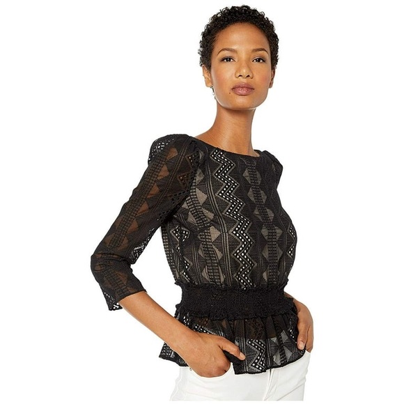 COPY - Rachel Zoe “Peri” 3/4 sleeve peplum top with deep V back size small - Picture 1 of 15